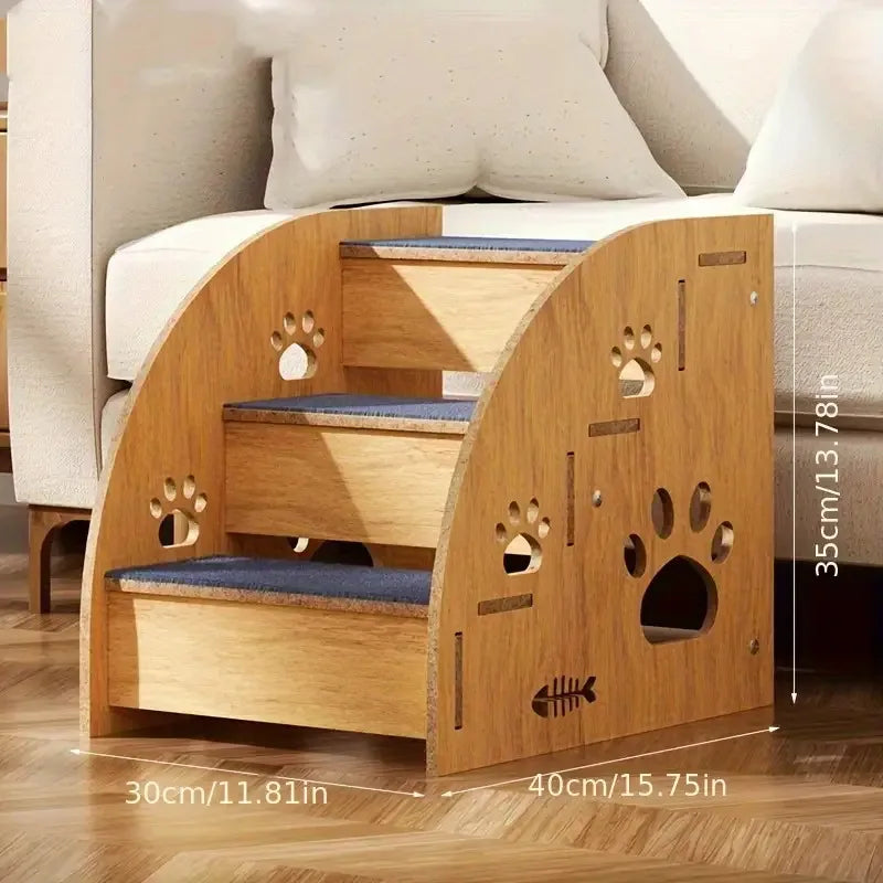 Cute Multi-Level (2-4 Steps) Solid Wood Pet Stairs- Safety Rails-Non-Slip Stairs- Suitable for Bed/Sofa-Pet Stair