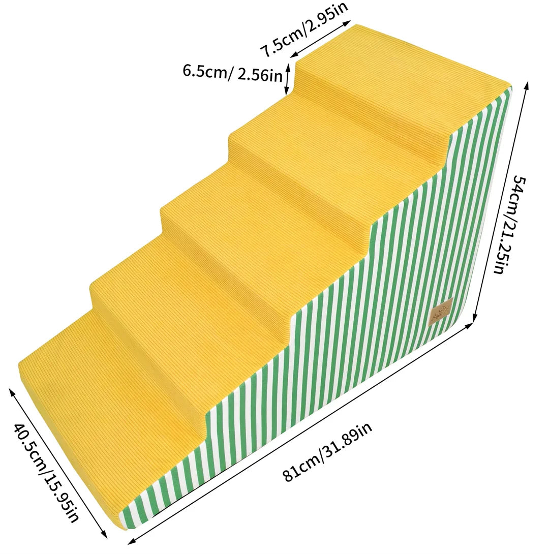 Bright Yellow Pet Stairs-High-Density Foam- Gentle Slope- Access Ramp 3/4/5 Steps- Safe-Pet Stairs