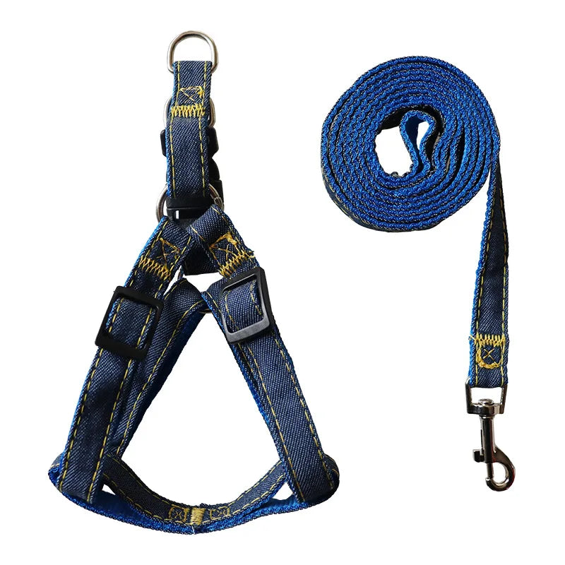 3 pcs Denim Dog Collar Harness Set- Pet Accessories-Collar/Leashes