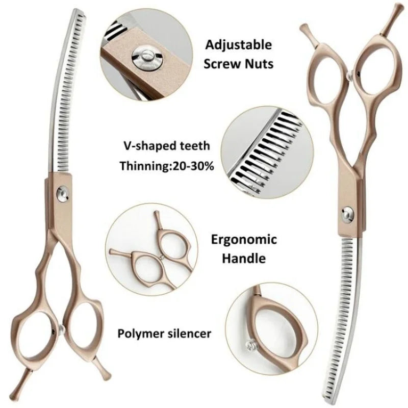 7inch Curved Thinning Shears- Stainless Steel Dog Grooming Curved Scissors-Light Weight- Special Designed- Pet Grooming