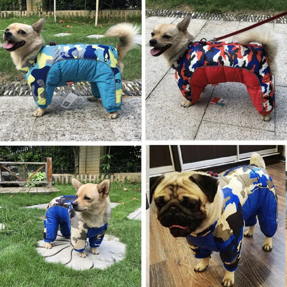 Warm Full Body Fleece  Jacket- Dog Winter 4-Leg Puffer Coat- Reflective -Turtleneck Dog Snow Jacket