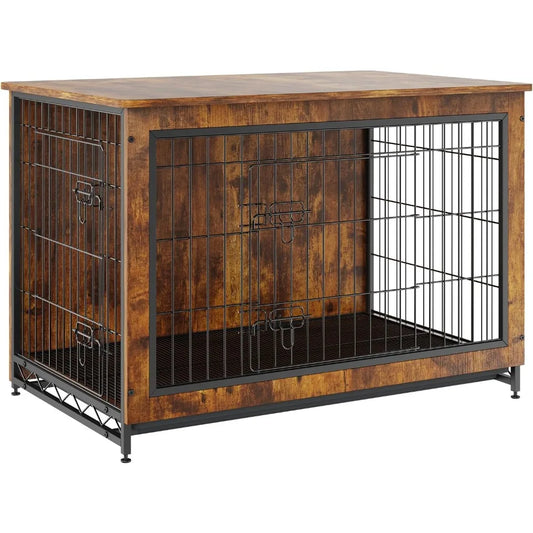 Masterpiece  Dog Crate Furniture- 38" Wooden Dog Crate With Double Doors- Heavy-Duty Dog Cage
