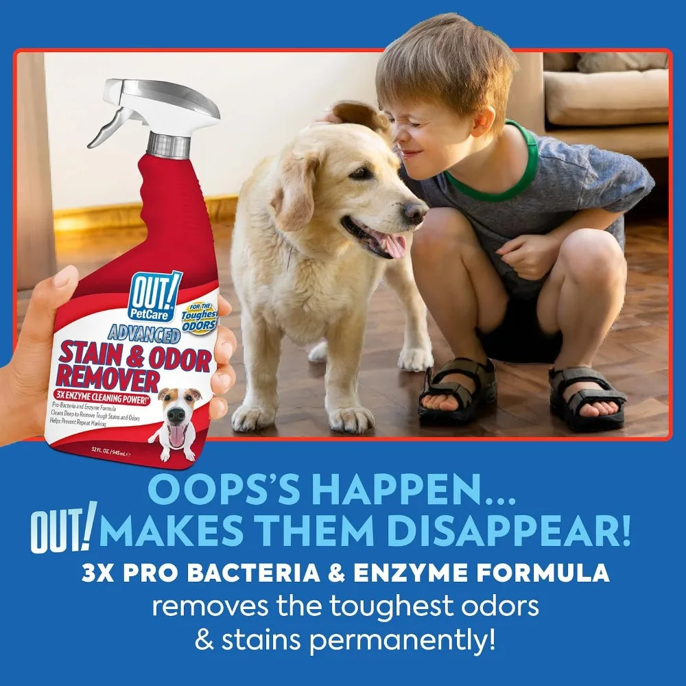 Pet Odor & Stain Remover Spray- Carpet & Floor Cleaner- Deodorizer for Dogs & Cats- 32 fl oz (2 Pack)-Pet Grooming