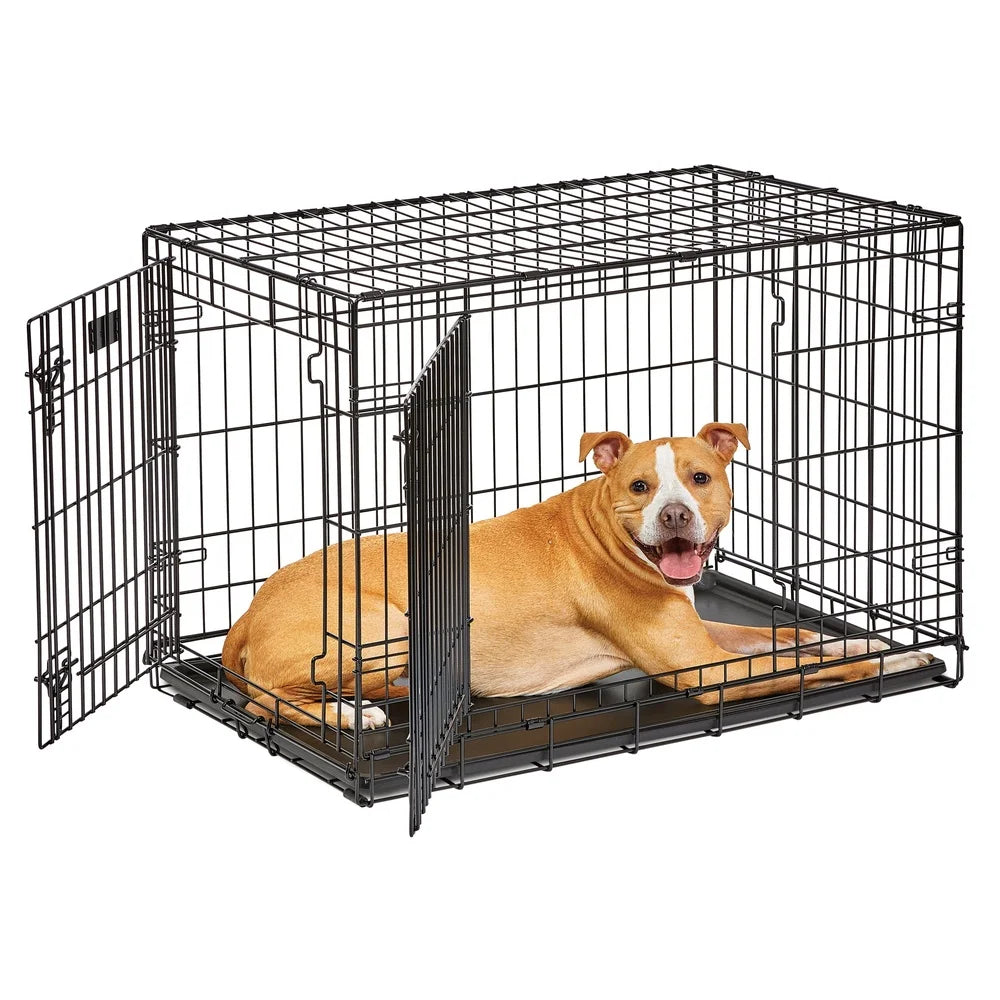 Heavy-Duty 36 Inch Double Door Folding Metal Dog Crate with Divider Panel- Leak-Proof Floor- Easy Assembly -Small to Medium Dogs