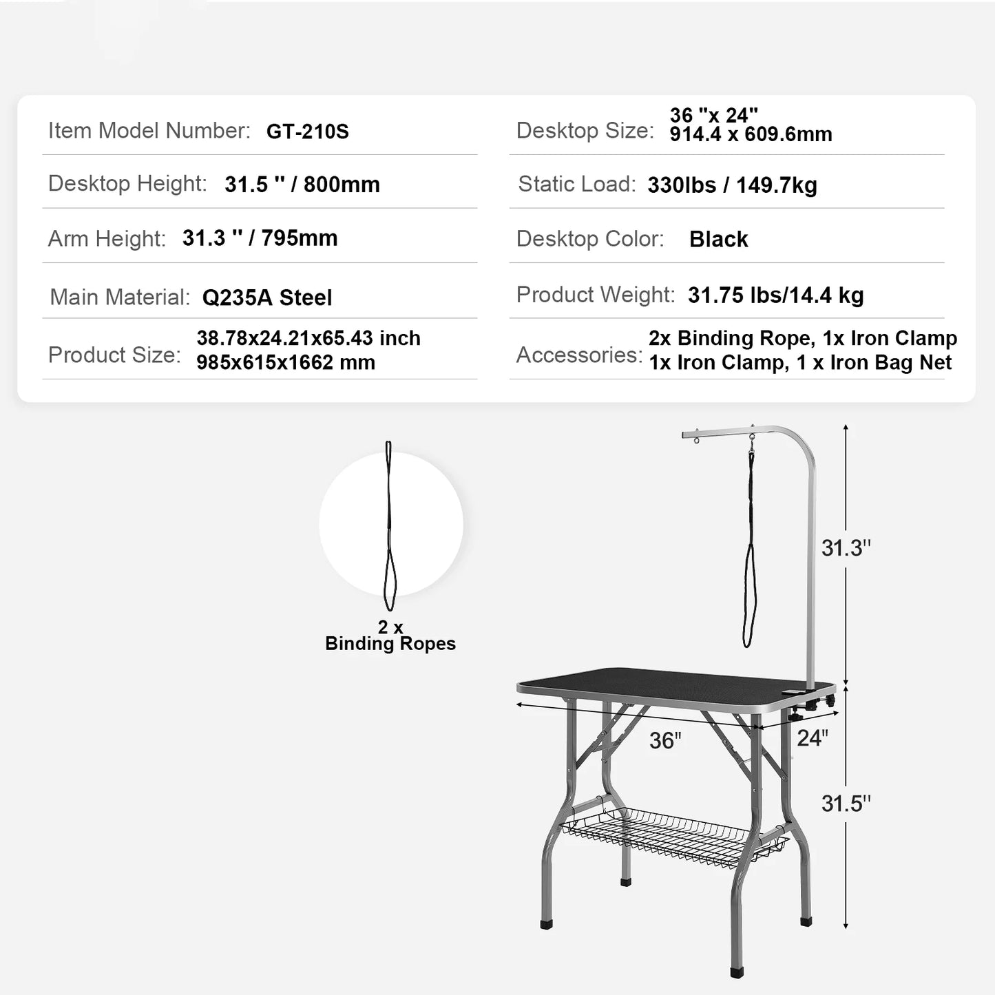 SucceBuy Pet Grooming Table Two Arms w/ Clamp Dog Grooming Station- Foldable Pets Stand for Medium Small Dogs with Grooming Loop-Pet Grooming