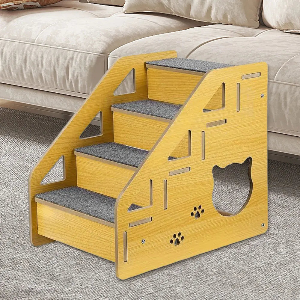4-Step Wooden Pet Stairs- Nonslip Carpeted Indoor Pet Steps