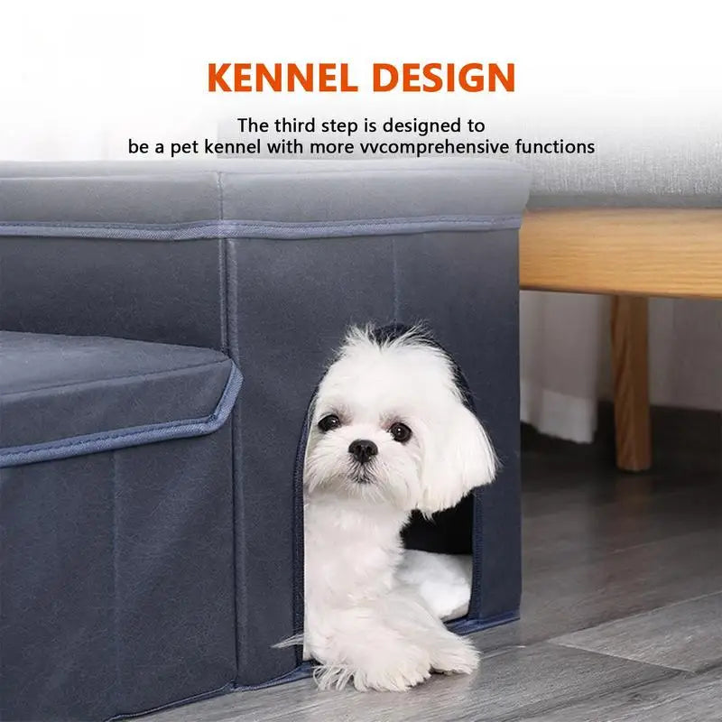 Foldable Dog Stairs- Portable  with Storage Box -Heavy Duty Non-Collapsible Material Stairs