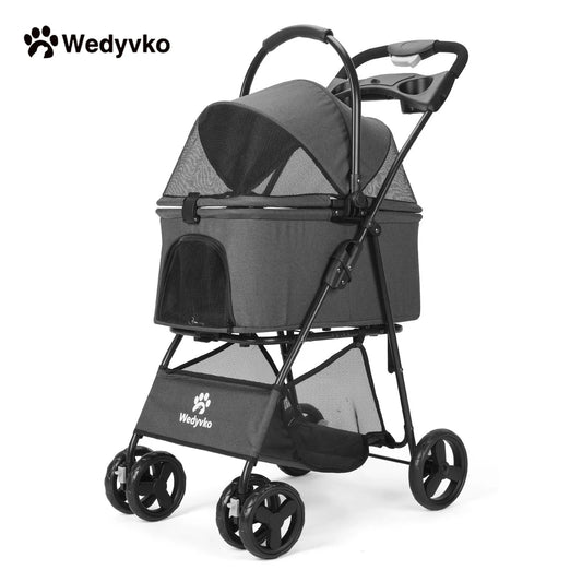 Luxury Detachable Pet Stroller- Light- Cup Holder Design Four-wheeled Universal Wheel Dog Cart- Outdoor Travel Carrying Bag
