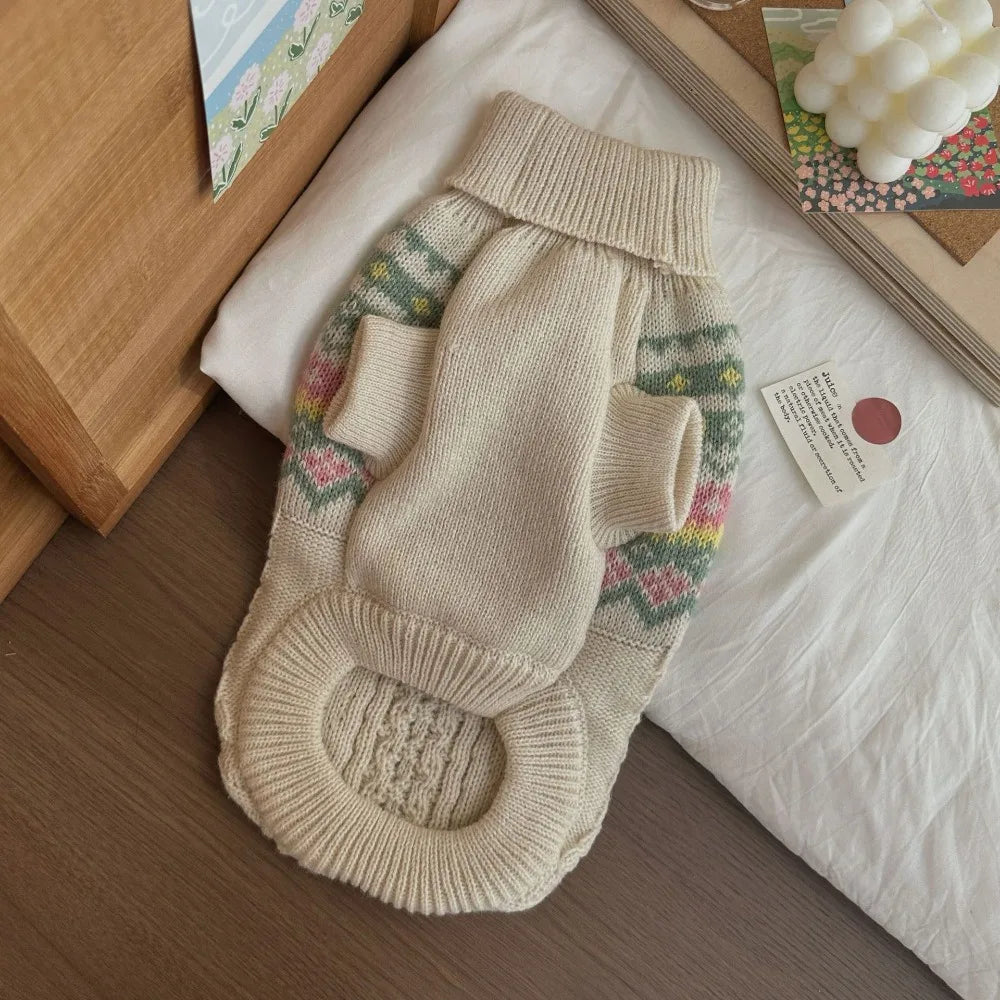 Warm Autumn and Winter Pet Clothes -Small Dog Sweaters -Korean Pink Green Knitted Sweater -Simple Fabric -Soft -Comfortable