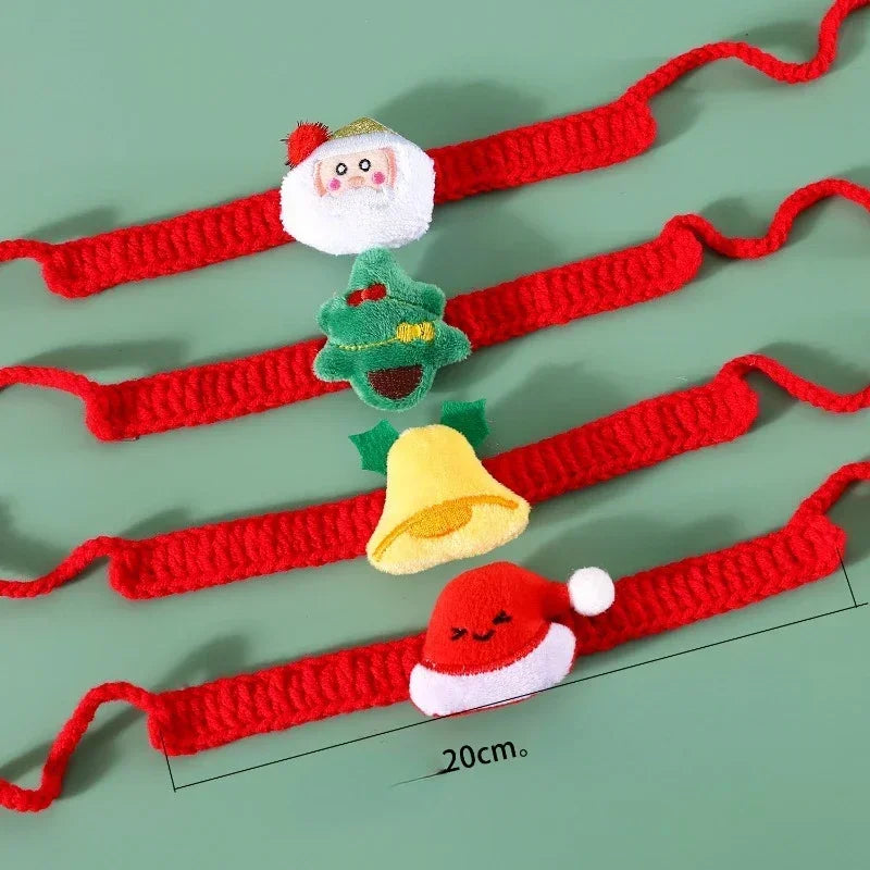 Cute Santa Claus Pattern Pet Bow Bell Collar for Dog Cats Accessories Supplies- Holiday Christmas Dog Collar