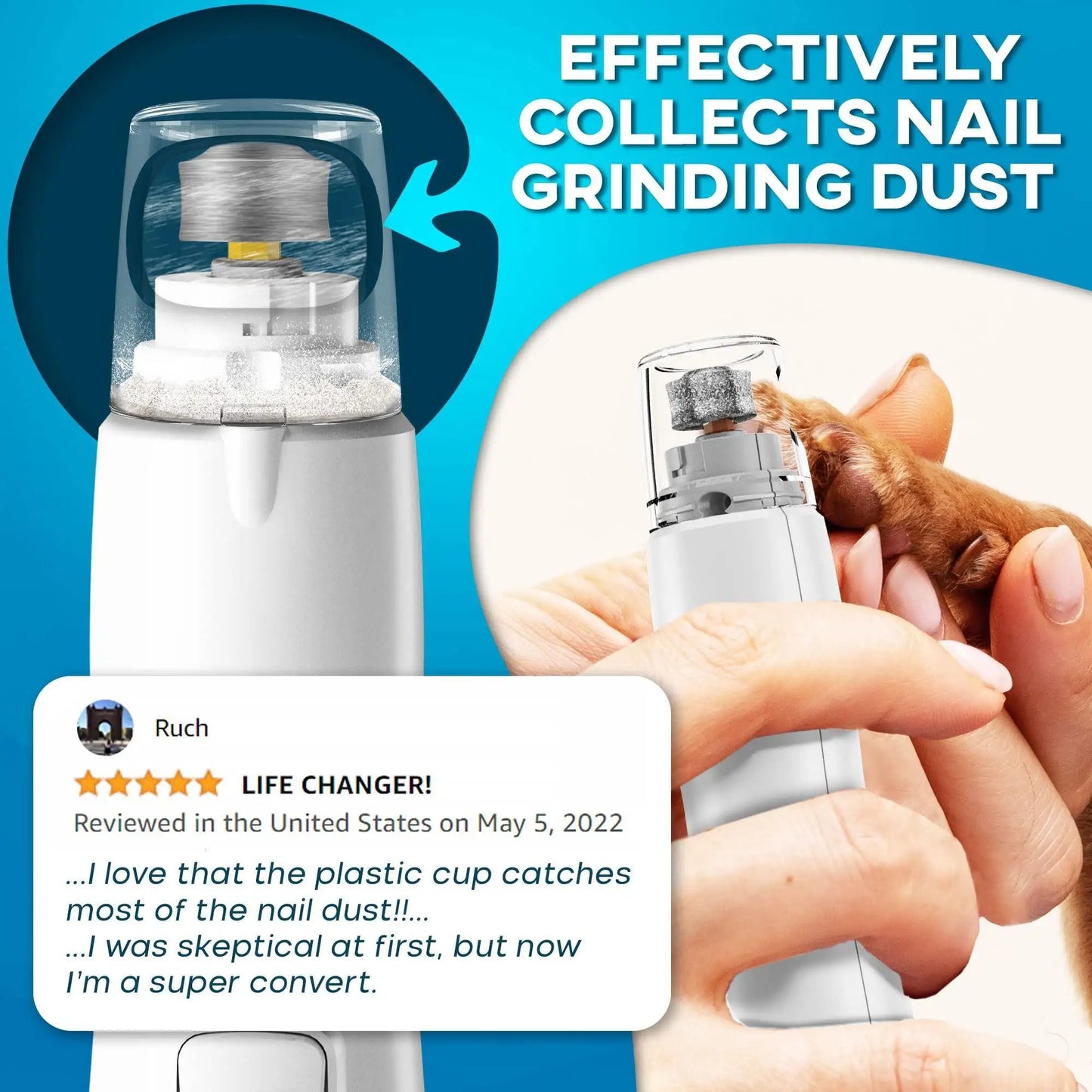 White Dog Nail Grinder with LED Light Rechargeable Dog Nail Grinder for Large Dogs Medium & Small Dogs Professional