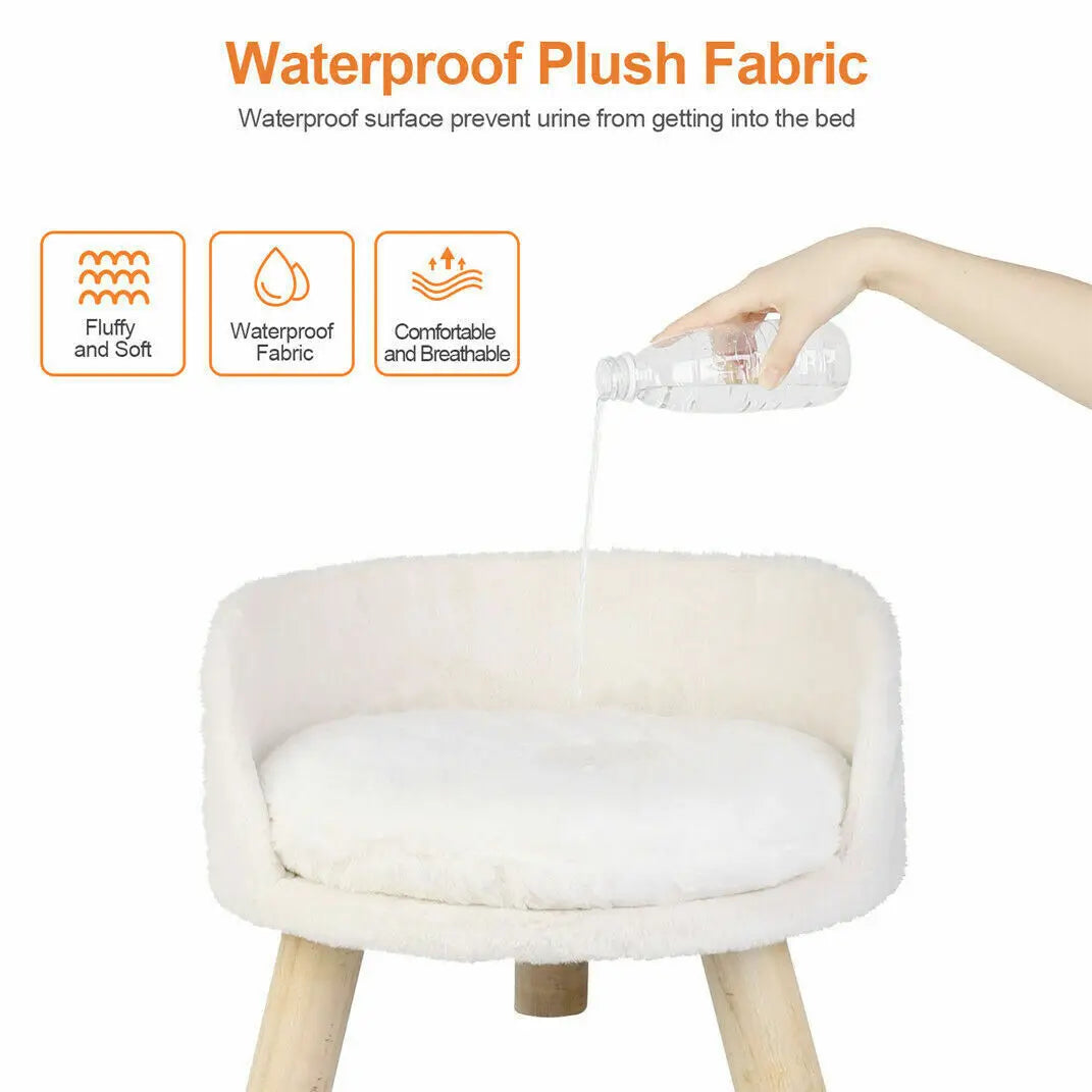 Luxury Soft Bed Plush Fabric Pet Nesting Chair Bed- Washable Couch- Wood Legs with Cushion Pad  for Small Pets-Size S/L-Beds& Blankets