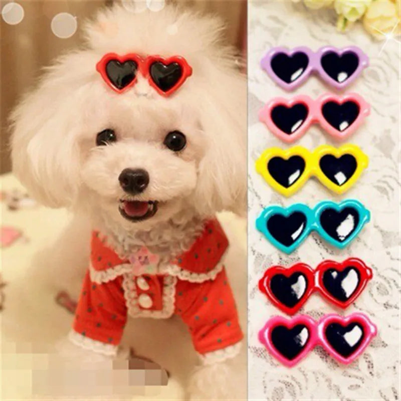 New Pet Lovely Heart Sunglasses- Hairpins Dog Bows Hair Clips for Puppy/Dogs-Pet Accessories
