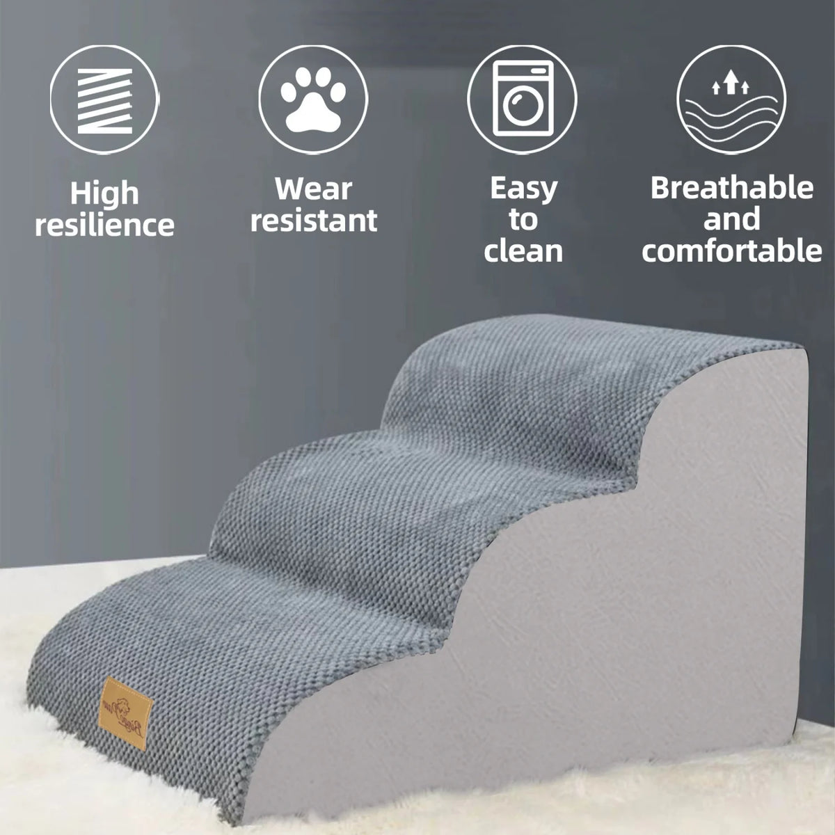 3/4/5 Steps Dog Stairs-Curved  Steps-Ramp with Removable Cover- for Sofa- Bed- Chair- High-Density Sponge Foam-Pet Stairs