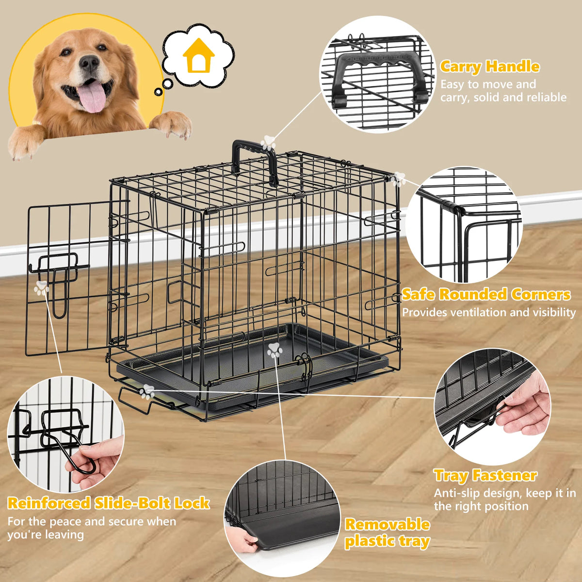 JHK 18 Inch Single Door Dog Crate -Metal  Kennel with Secure Lock- Foldable -Removable Tray for Easy Cleaning- Portable- Small Dogs-Crates