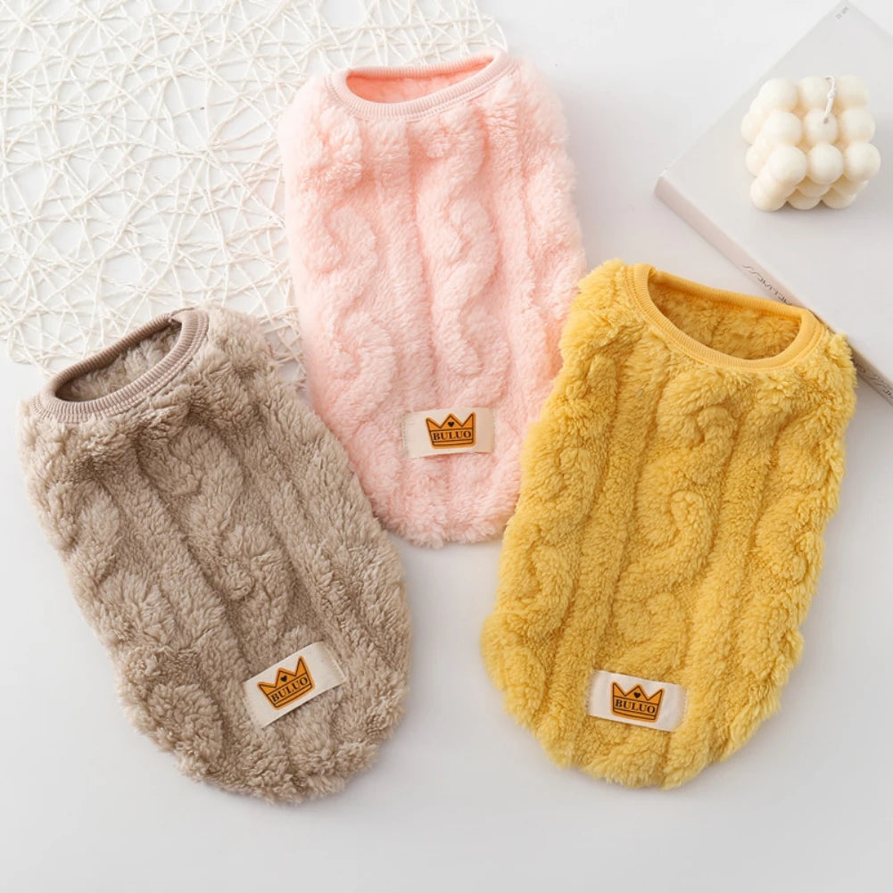 Cute Cuddly Solid Wavy Double-sided Warm Sweater -Autumn Winter -Fleece Pullover Pet Clothes for Small Medium Dogs