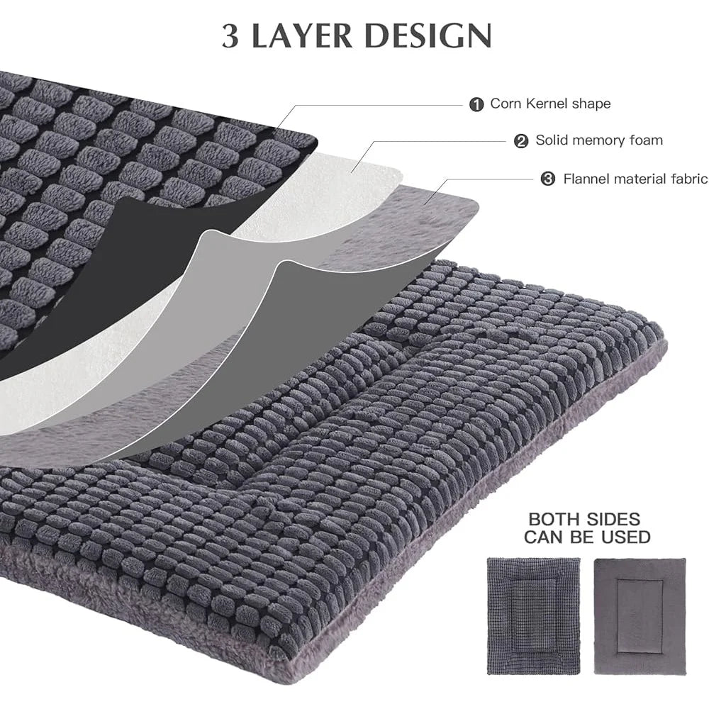 Reversible Dog Bed Mat-Soft Memory Foam- Washable- Pet Cushion Crate Pad- Durable Comfortable Sleeping Mattress- Small Medium Dogs