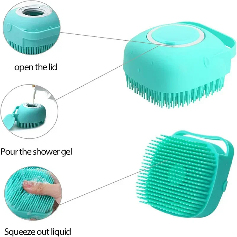 Pet Dog Shampoo Brush- 2.7oz 80ml Massage Comb Grooming Scrubber for Bathing Short Hair- Soft Silicone Rubber