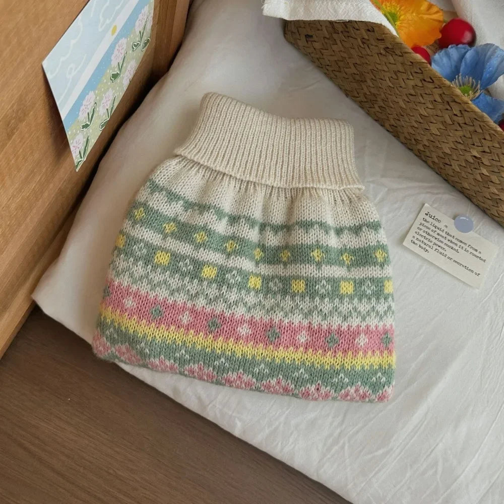 Warm Autumn and Winter Pet Clothes -Small Dog Sweaters -Korean Pink Green Knitted Sweater -Simple Fabric -Soft -Comfortable