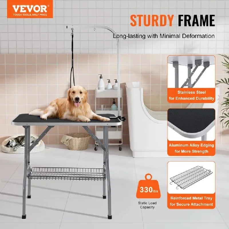 VEVOR Pet Grooming Table- Arm with Clamp- 36''x24'' Dog Grooming Station- Foldable-for Medium and Small Dogs-Pet Grooming