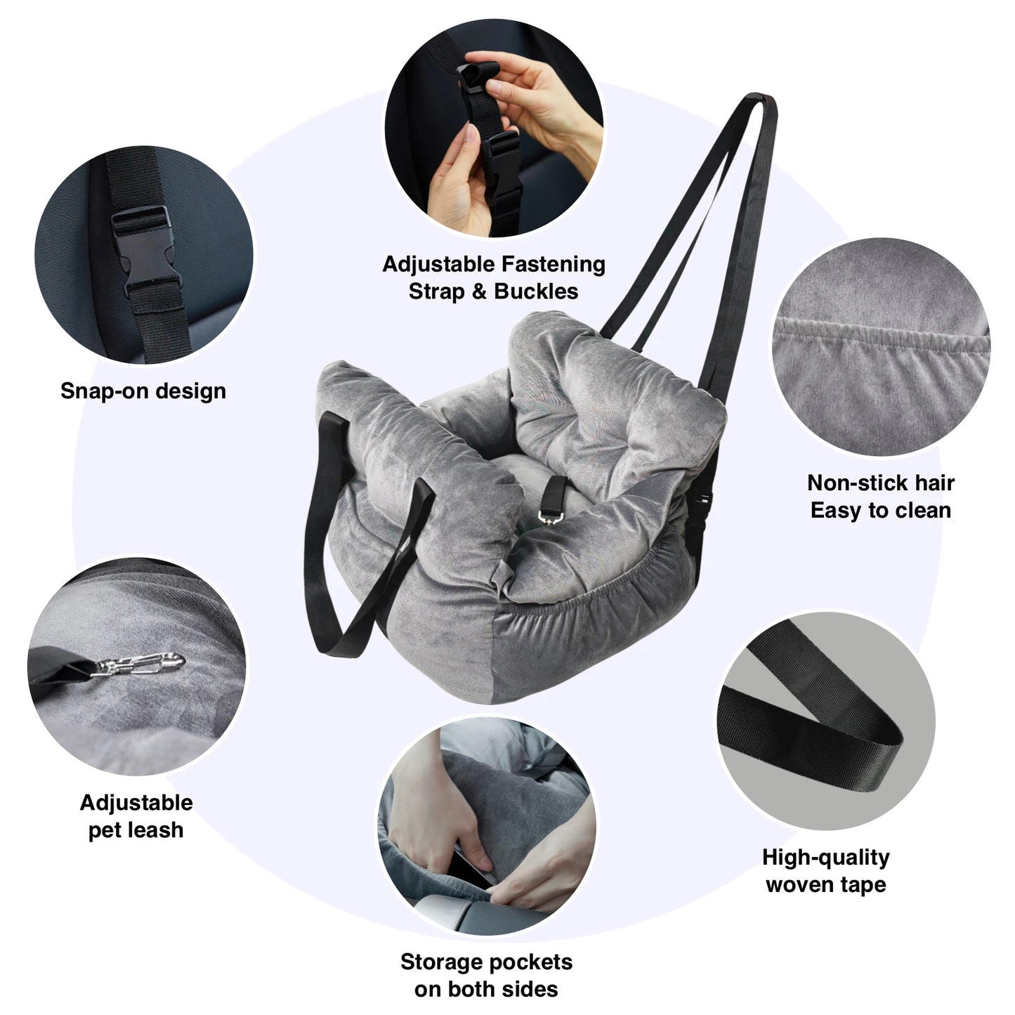 2-in-1 Dog Car Seat/ Carrier Bag - Detachable with Handles and Safety Belt- Travel Dog Booster Seat for Small Medium Dogs Cats