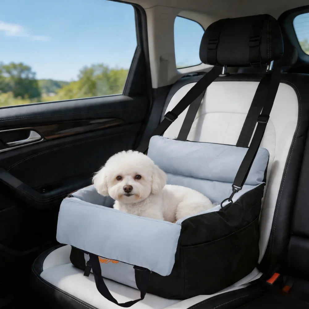 Portable Dog Car Seat-Booster Seat-Travel Carrier- Bed with Safety Belt- Storage Pocket- Removable/Washable Cover-Beds & Blankets