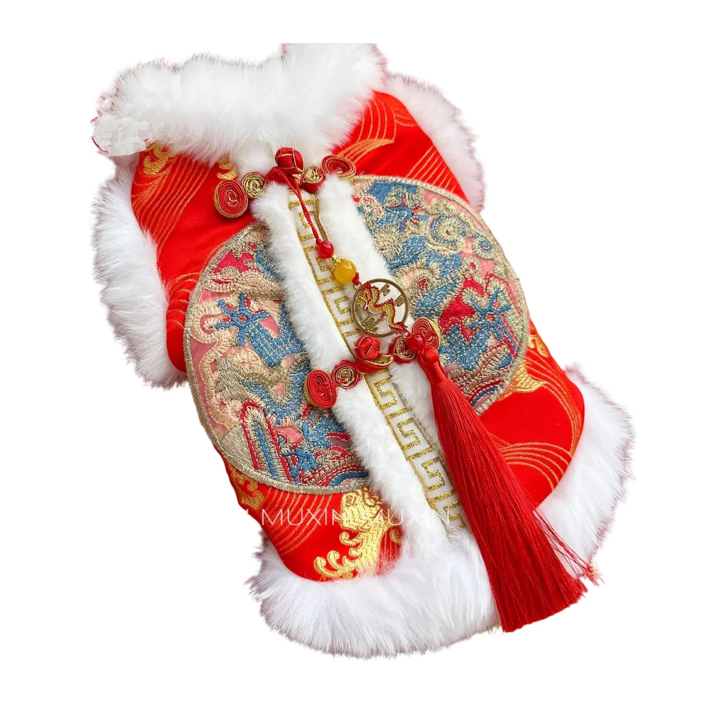 Pet Clothing Dog Cat Winter Puppy Clothes New Year Pet Cotton Coat Thickened Warm Embroidered Outfit For Dog Chinese Style