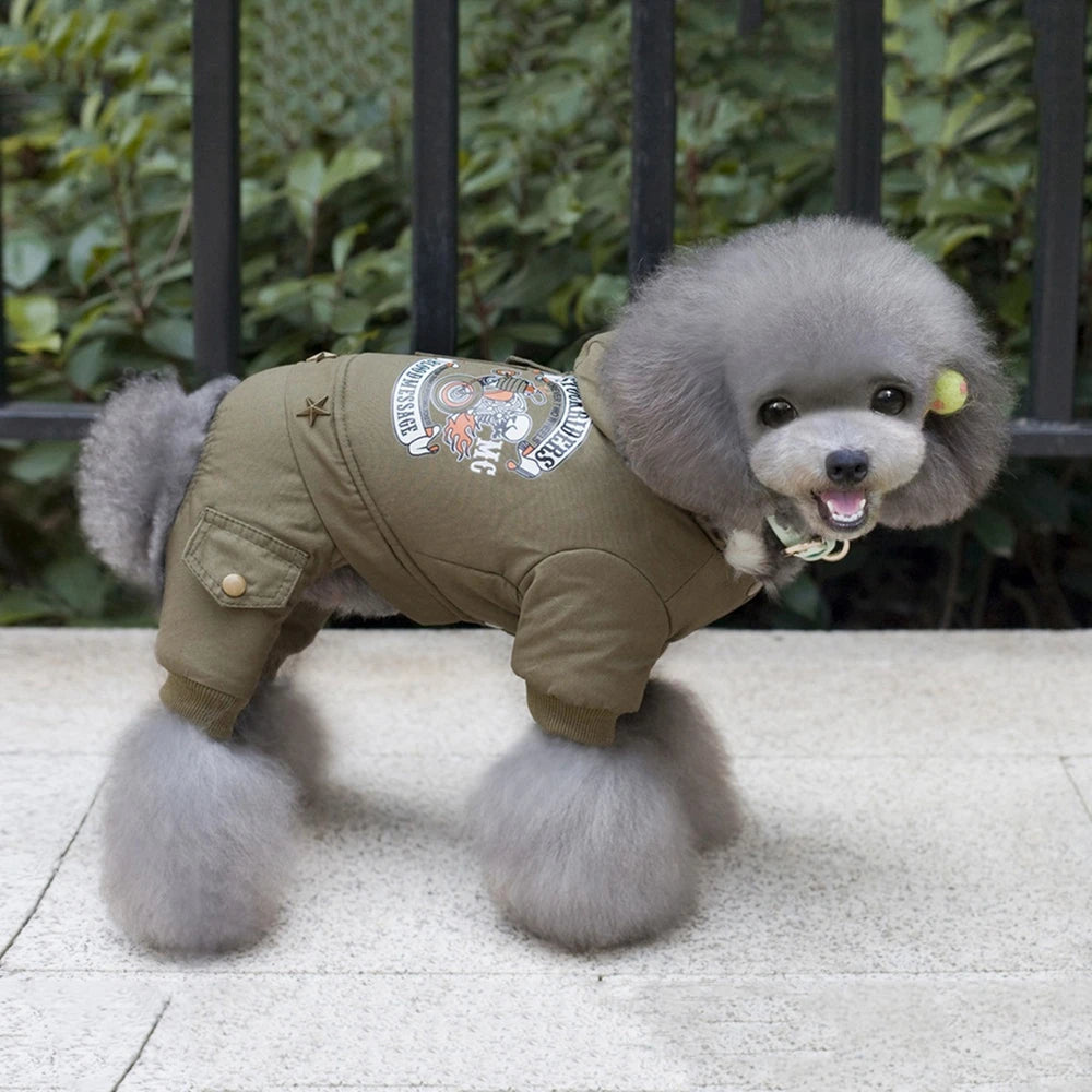 Dog  Thickness Hooded Driver Style Four Legs Cotton Winter Coat- Windproof Dog Jumpsuit- Warm Small Puppy Dogs Clothing