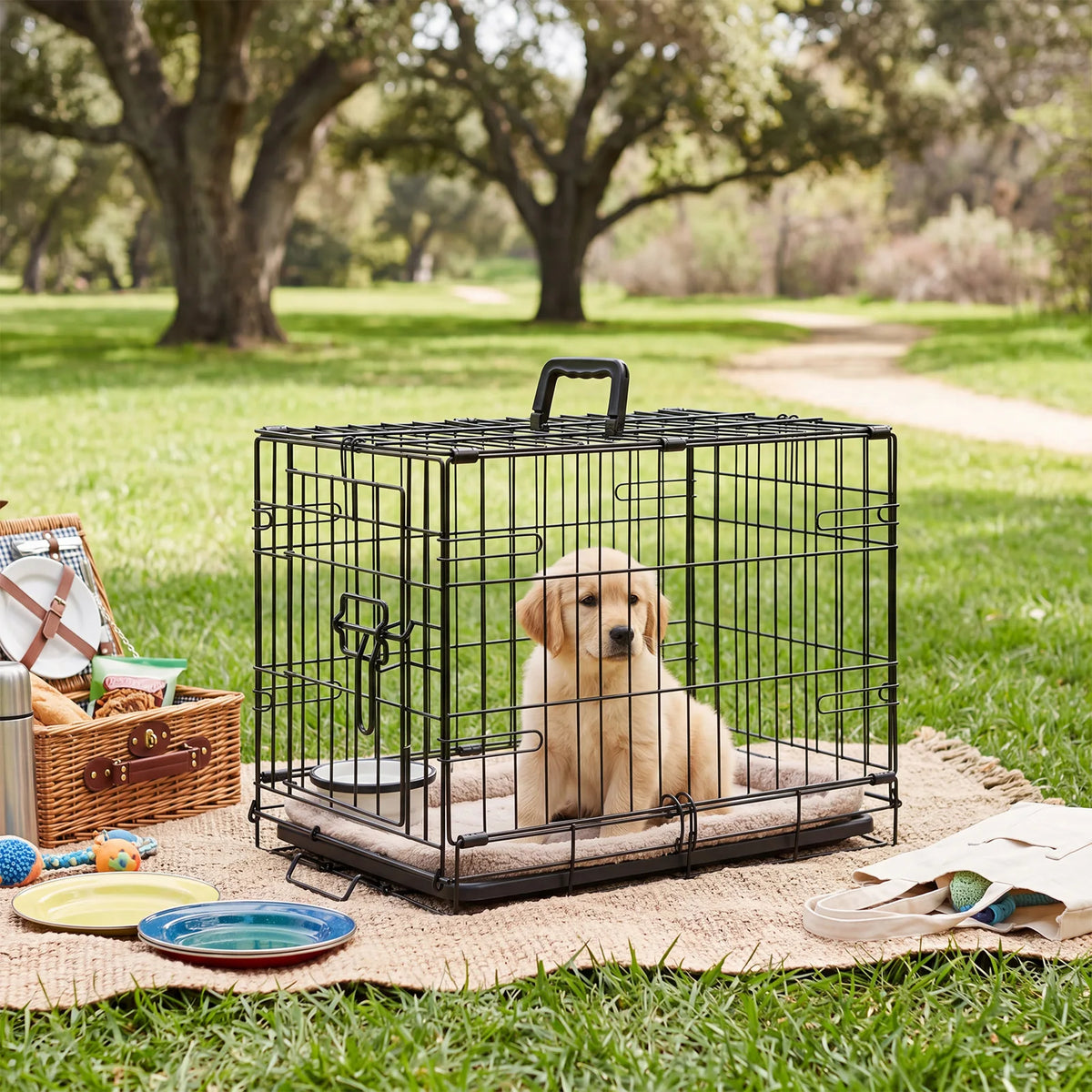 JHK 18 Inch Single Door Dog Crate -Metal  Kennel with Secure Lock- Foldable -Removable Tray for Easy Cleaning- Portable- Small Dogs-Crates