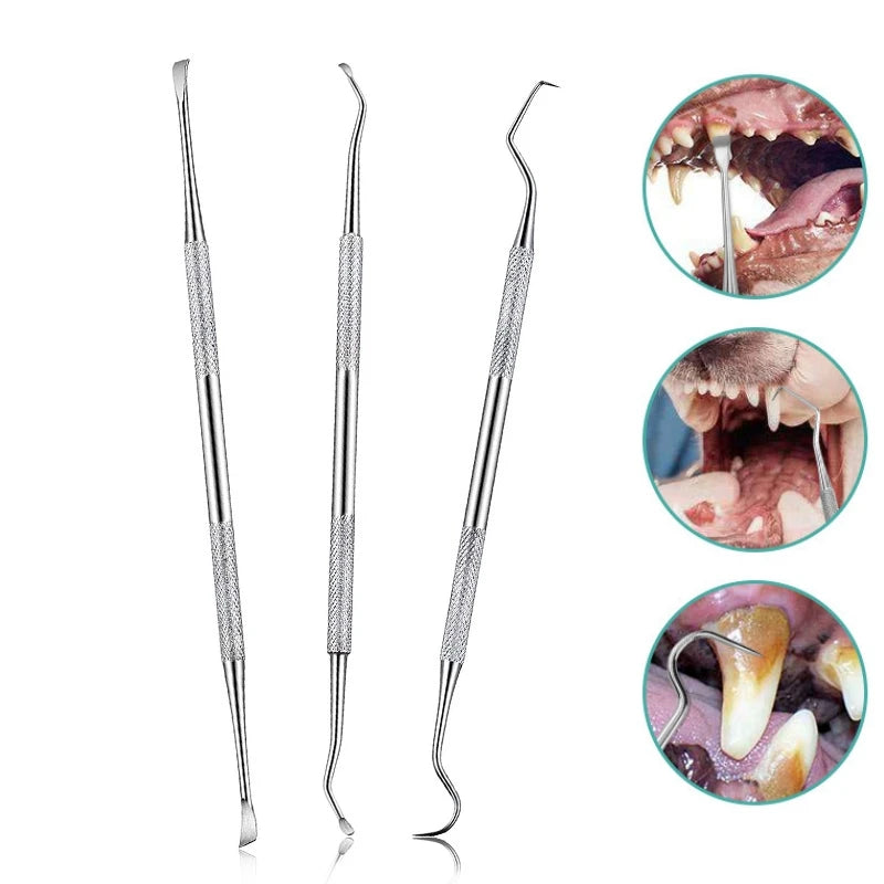 3Pcs Pet Dog Tooth Cleaner -Tooth Scaler- and Scraper -Stainless Double Headed Tarter Remover Scraper -Pet  Grooming