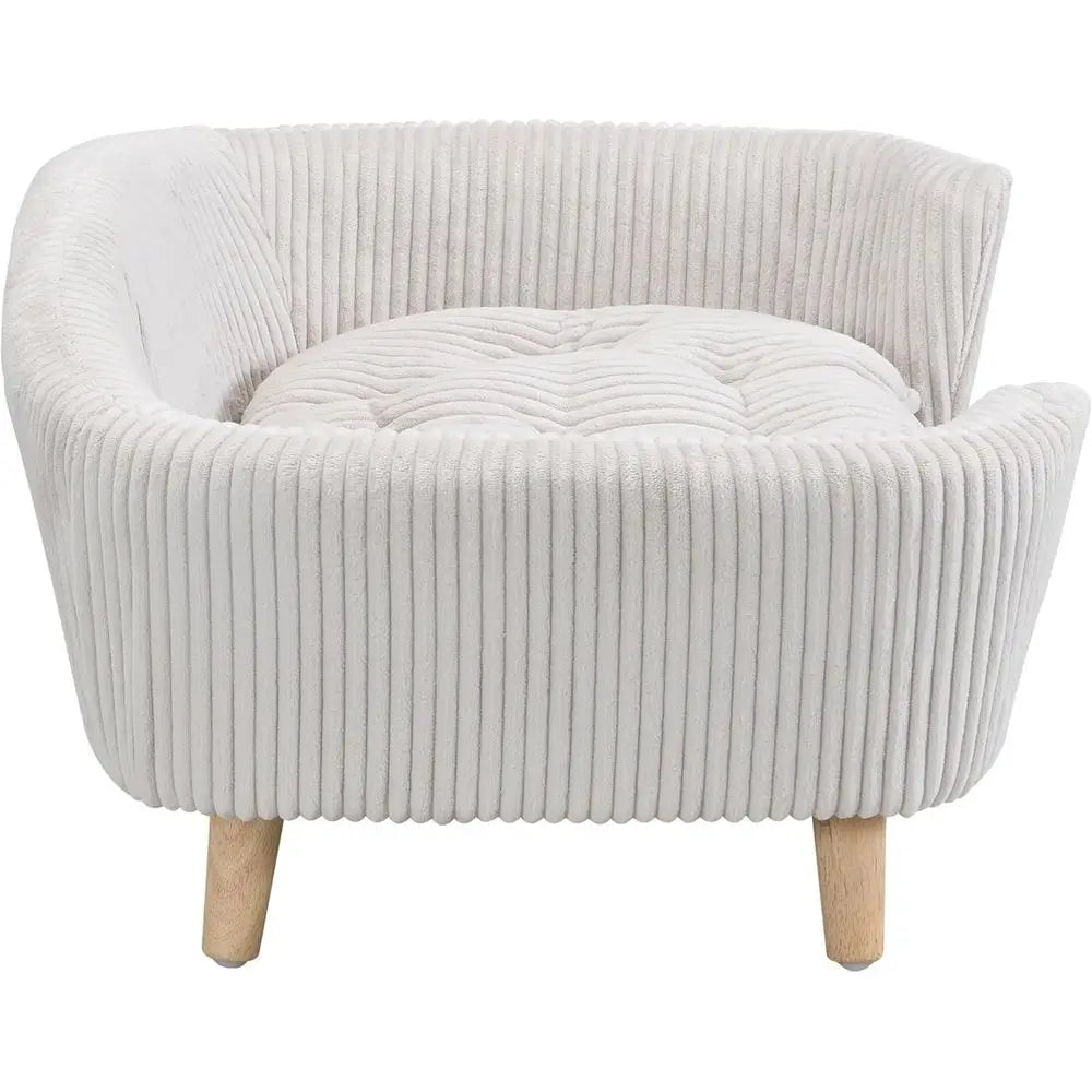 Beautiful Elevated Orthopedic Sofa Bed for Small Dogs-Foam Cushioned Dog Couch with Wooden Legs- Modern-Light Beige-Small Breeds-Beds & Blankets