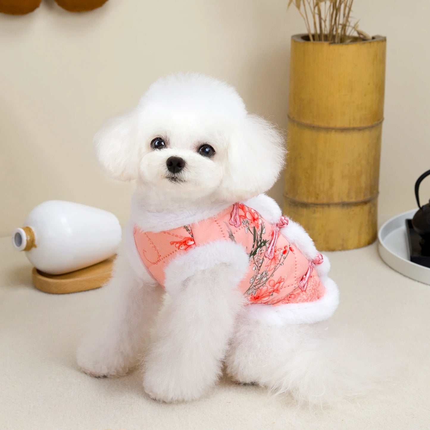 New Year Chinese Style Dog Tang Suit-  Warm Pet Vest Clothes- Festival Small Dogs Winter Jacket - Costume/Apparel