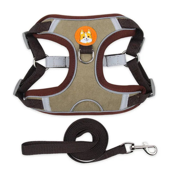 Pet Dog Harness and Leash Set- Adjustable Flannel Chest Harness -Reflective Breathable For Small Dogs Teddy Chihuahua-Collar/Leashes
