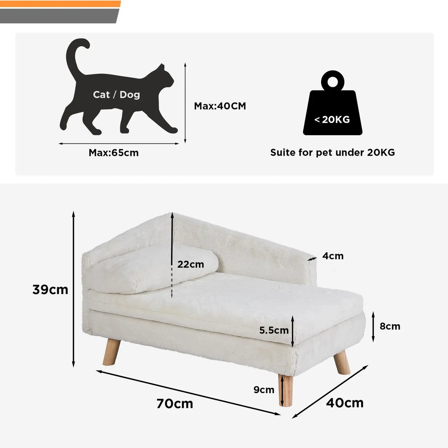 Elevated Pet Bed Solid Wood Leg Dog Cat Sofa for Indoor  L Shape Plush Couch Lounge with Soft Pillow-Sizes S/M-Beds & Blankets
