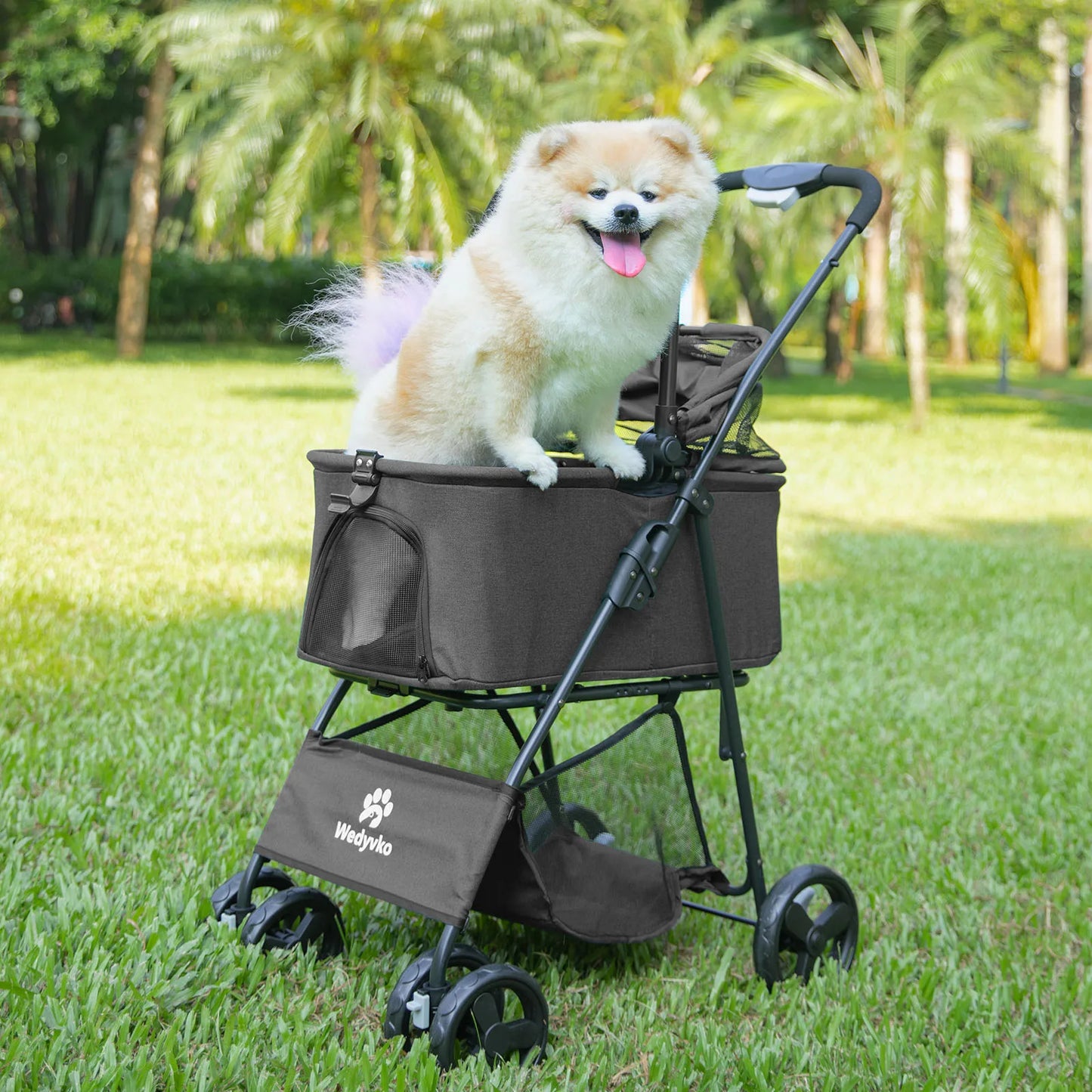 Luxury Detachable Pet Stroller- Light- Cup Holder Design Four-wheeled Universal Wheel Dog Cart- Outdoor Travel Carrying Bag