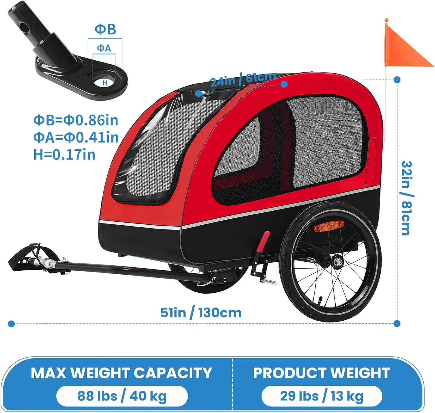 Dog Bike Trailer- Dog Cart for Bicycle-Suitable for Small and Medium Pets- Easy Folding Cart Frame- Quick Release Wheel