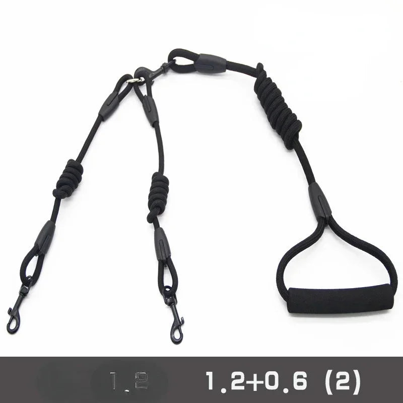 Double Leash Pet - 2 Ways Pet Nylon Dogs Lead -Double Twin Coupler Stuff Black