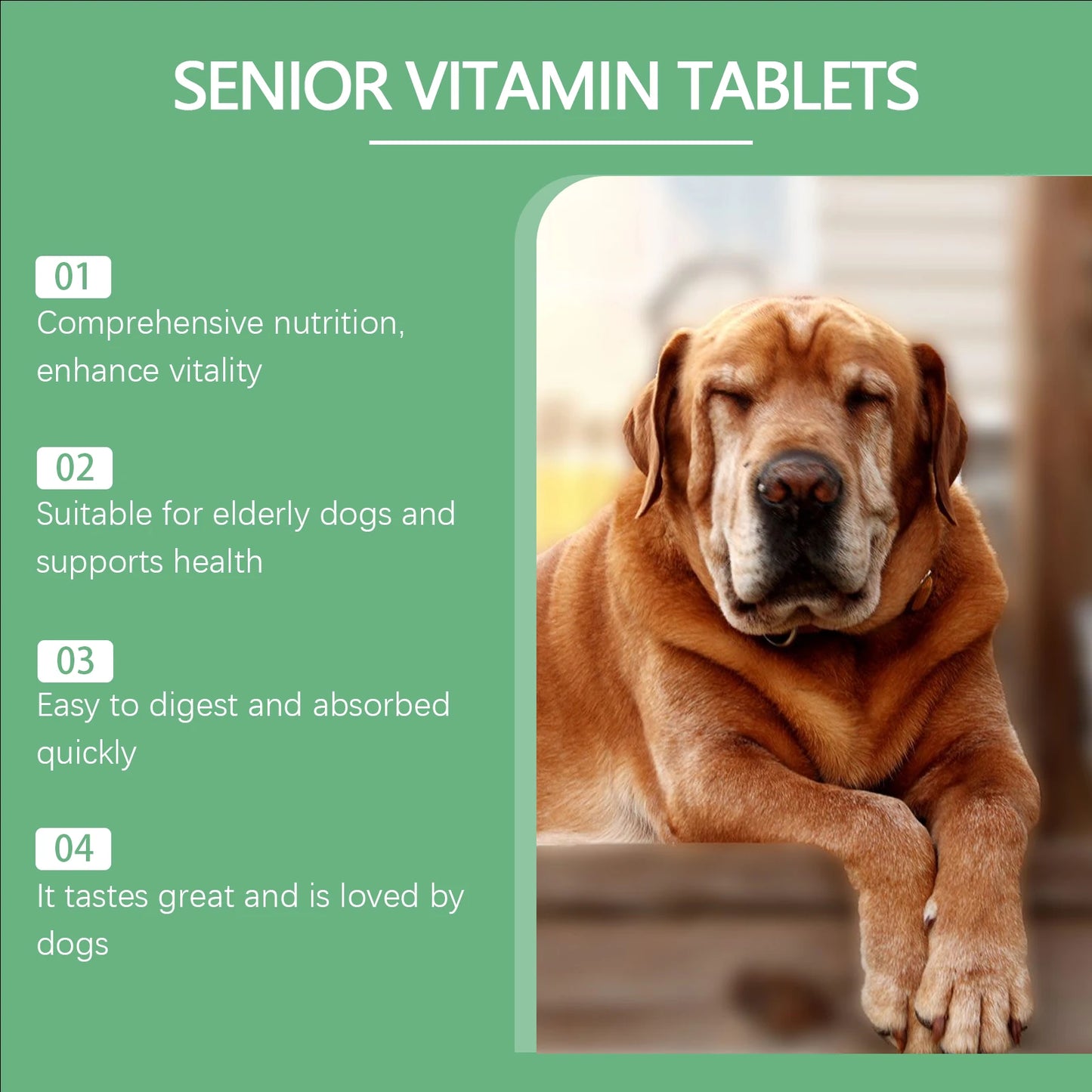 Senior Dog Multivitamin Tablets Nutrition- Promote Pet Metabolism- Boosting Immunity -Keep Healthy Vitamins Supplement- 80 Tablets-Pet  Grooming