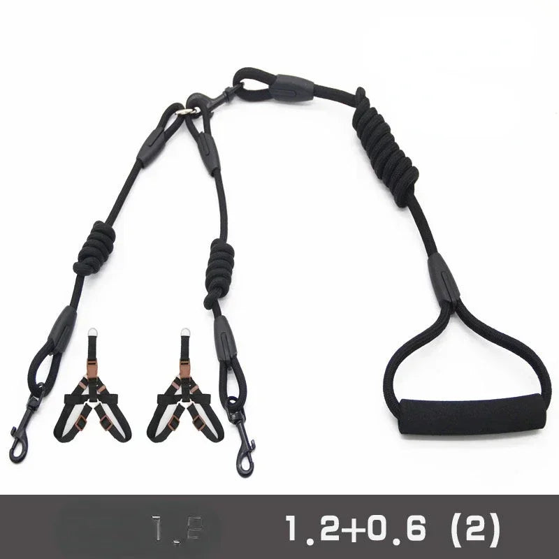 Double Leash Pet - 2 Ways Pet Nylon Dogs Lead -Double Twin Coupler Stuff Black