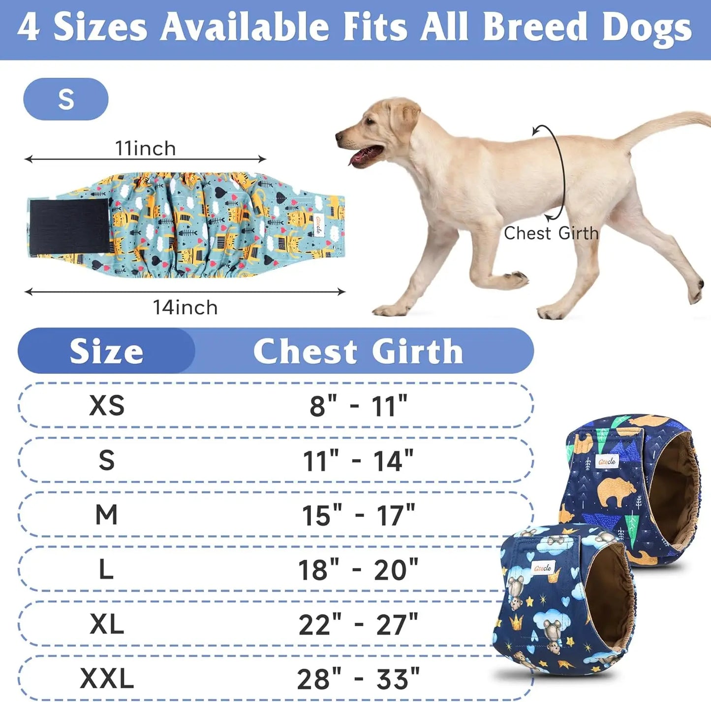 5 Pack Male Dog Diapers- High Absorbing Belly Bands for Incontinence or Training-Sizes XS-XXL-Pet Grooming
