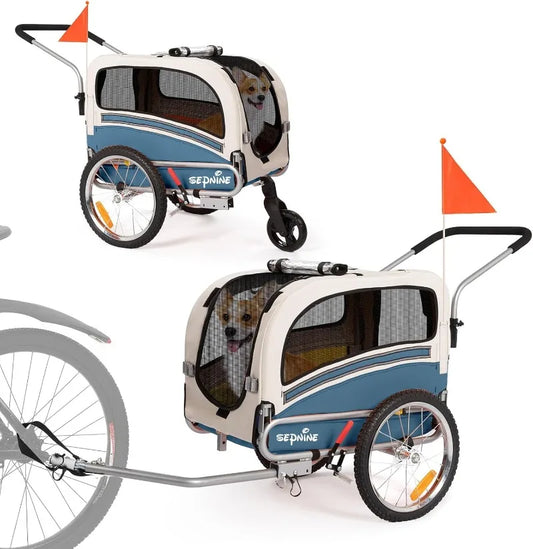 2 in1 Pet Bicycle Trailer with a 6" Stroller Wheel Suitable for Small and Medium Dogs Carrier Up to 66/88 LBS Easy Folding Cart