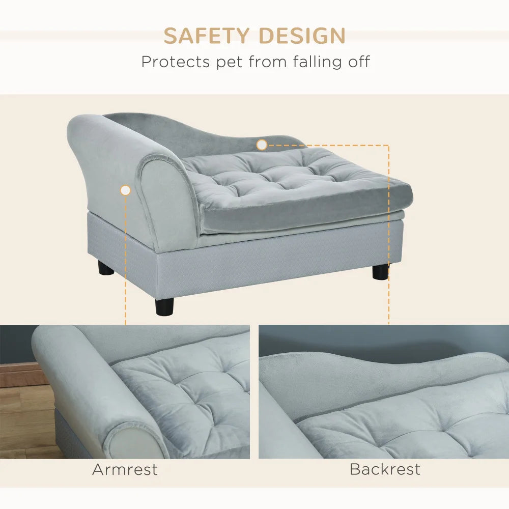 Luxury Fancy Dog Sofa Bed for Small Dogs with Hidden Storage-3" Soft Foam- Cushy/& Modern Pet Furniture- for Small Breeds- Gray-Beds & Blankets