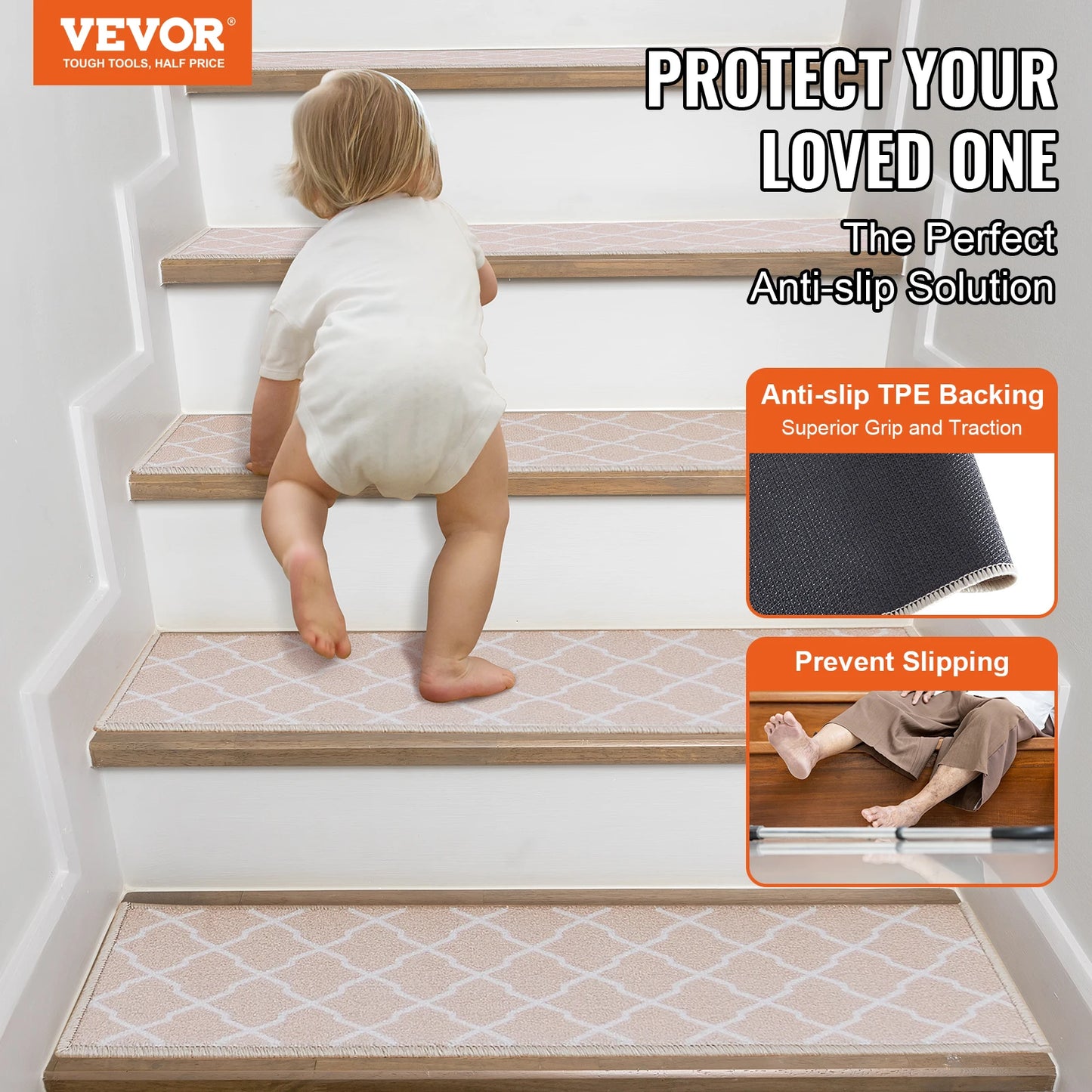 VEVOR Stair Treads Staircase Anti-Slip Mats- 28x9in and 30x8in Stair Carpet Treads- Soft Fabric- Noise proof Stair Mats- Machine Washable