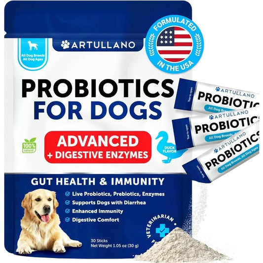 Probiotic Powder for Dogs Support Gut Health Itchy Skin Allergies 30 Sticks Immunity Yeast Balance Dog Probiotics and Digestive