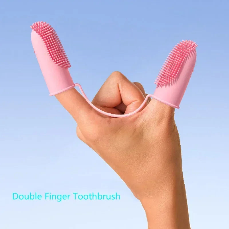 Dog Super Soft Double Finger Toothbrush Pet Teeth Clean Bad Breath Care TPR Tooth Brush Clean Tool Pet Dog Products