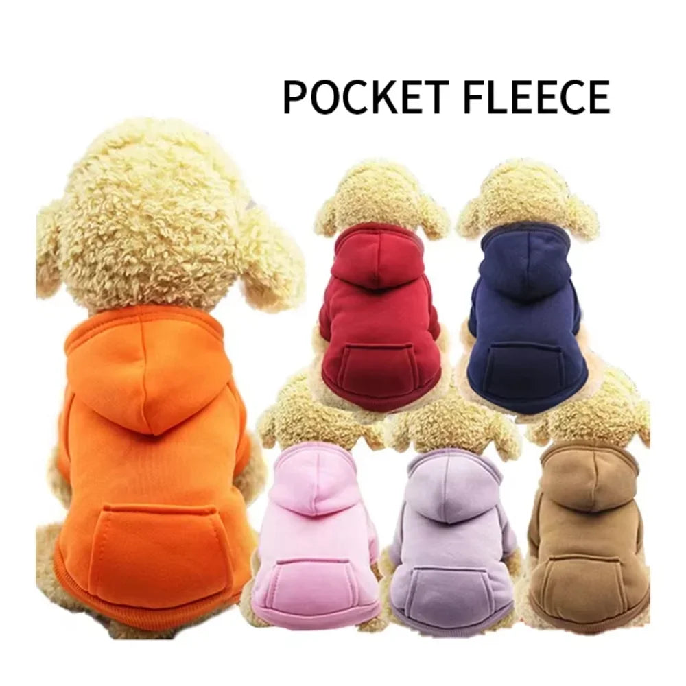 Dog Hoodie- Warm Autumn Winter Coat- Solid Color- Cotton with Pocket