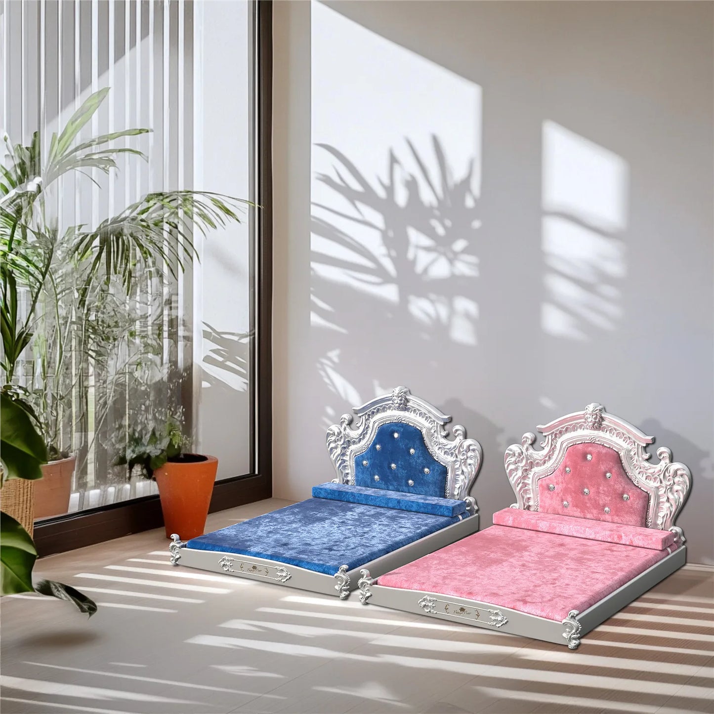 Bingopaw Luxury Pet Bed with Headboard, Dutch Velvet Dog Bed for Medium/Large/Multiple Dogs, European Style Noble Pet Bed