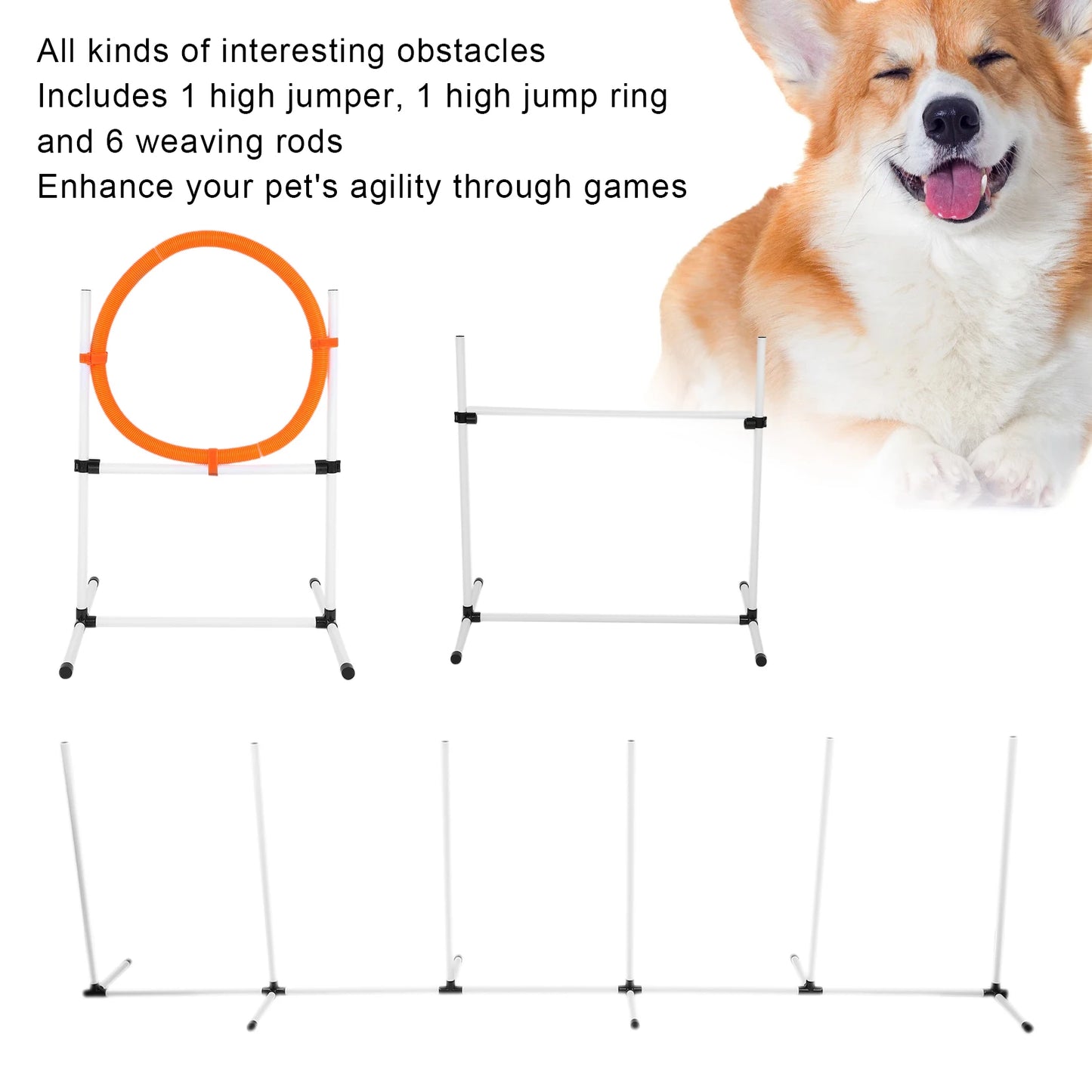 Dog Jumps Set -Agility Training Equipment- Adjustable Bar Jump- Hurdle- Hoop- Pole Obstacle Course