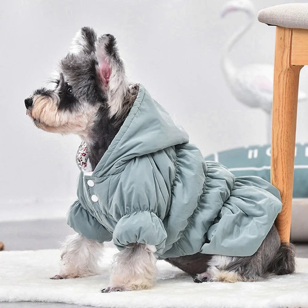 Winter Warm Dog Dress- Princess Bubble Skirt-Hooded Jacket-Costumes/Apparel
