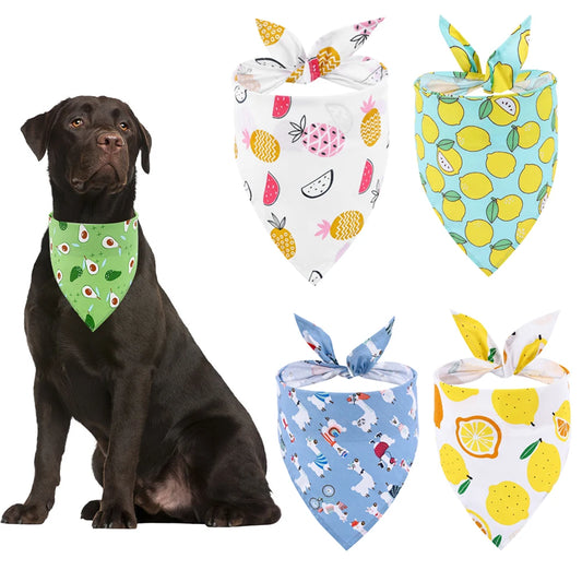 Dog Bandanas- Fruit Floral- Spring Washable-Soft-Scarf Kerchief- Summer- Adjustable for Small Medium Large Dogs-Collars/Leashes